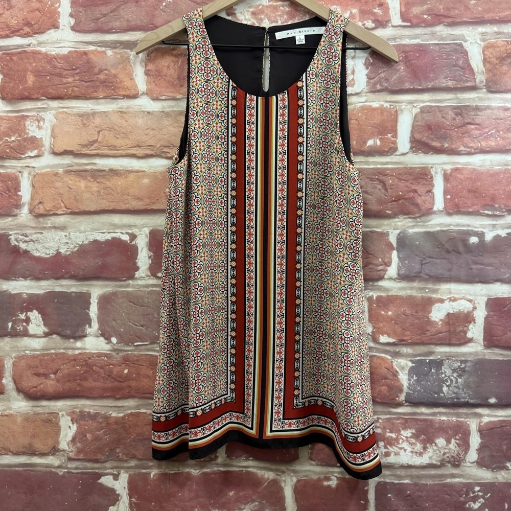 Max Studio Tunic Top Women's Large Multicolor Boho Floral Abstract Striped Shirt